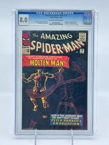Amazing Spider-Man #28 CGC 8.0 Off-White to White Pages 1st Molten Man 1965