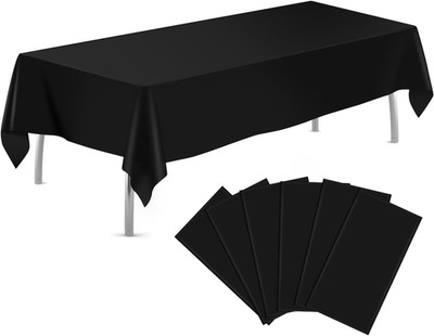 Tujol Black 6 Pack Plastic Table Cloth 54'' X 108'', Disposable Tablecloths