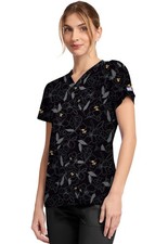 Scribble Floral Dickies Prints Scrubs V Neck Top DK667 SRFL