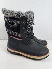 Bogs Arcata Boots Youth 5 Wool Stripe Winter Boot Faux Fur Insulated Waterproof