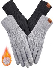 Winter Gloves for Men Women, Touch Screen, Thermal Knit, Black/Gray