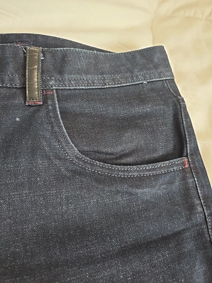 Pantalones de mezclilla Stefano Ricci azul marino con cuero negro y ajuste relajado $1,2K. 99% Nuevo Foto 4 de 4