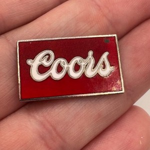 Vintage Coors Script Logo Enamel Lapel Pin Red Rectangle Beer Advertising