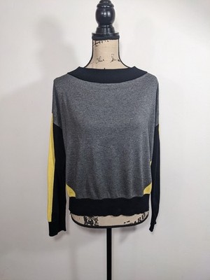 Planet Lauren G Colorblock Sweater One Size Black Gray Yellow