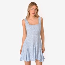 DOEN Porto Cerulean Hillside Bloom Ditsy Floral Blue Sun Mini Dress M