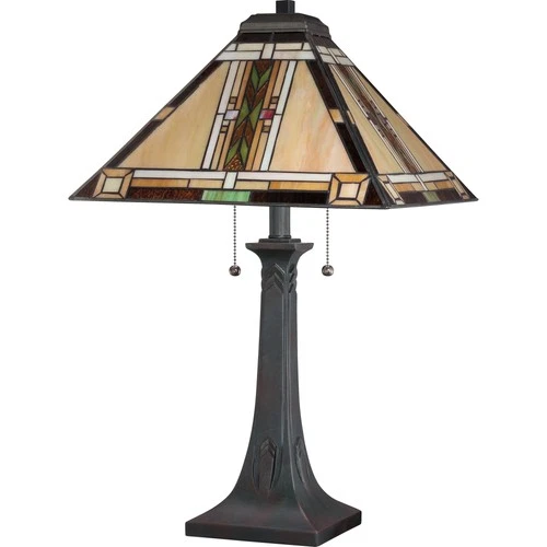 Quoizel TFNO6325 Bronze Navajo 2-Light 25"H Table Lamp With Tiffany Glass Shade - Picture 2 of 4
