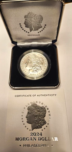 2024-P GEM BU BURNISHED Morgan SILVER Dollar with Mint Packaging and COA