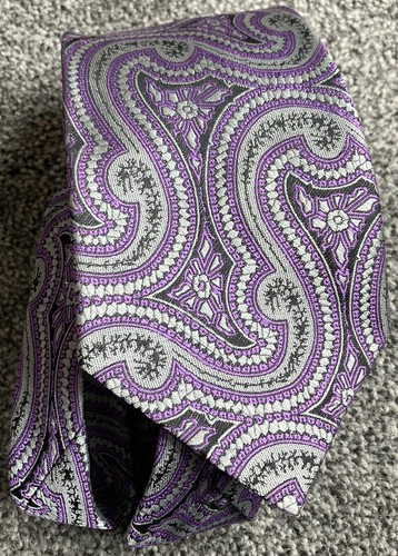 St. Michael grau lila Paisley Vintage intelligente Polyesterkrawatte für Herren 3,75 Zoll breit