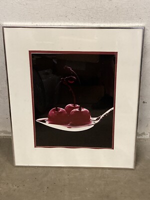 Vintage Framed 27.5x23.5in Sato Susumu Still Life Cherries *RARE*