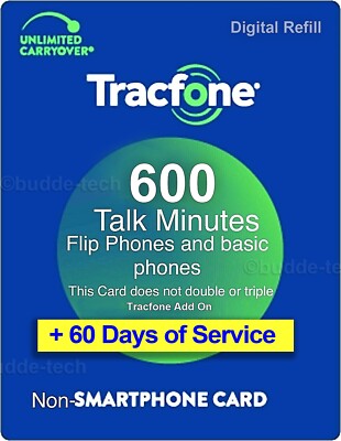 TracFone 600 Minutes +60 days Talk Time Refill Card *Basic Phone* Airtime  PIN