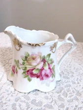 Vintage RARE "G Wiegand" Signed Gold Accent Rose Pattern Creamer Made in Germany