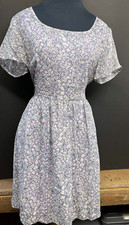 Vintage Jonathan Martin Floral 100% SILK Tea Party Basque Dress SIZE 9 Lavender