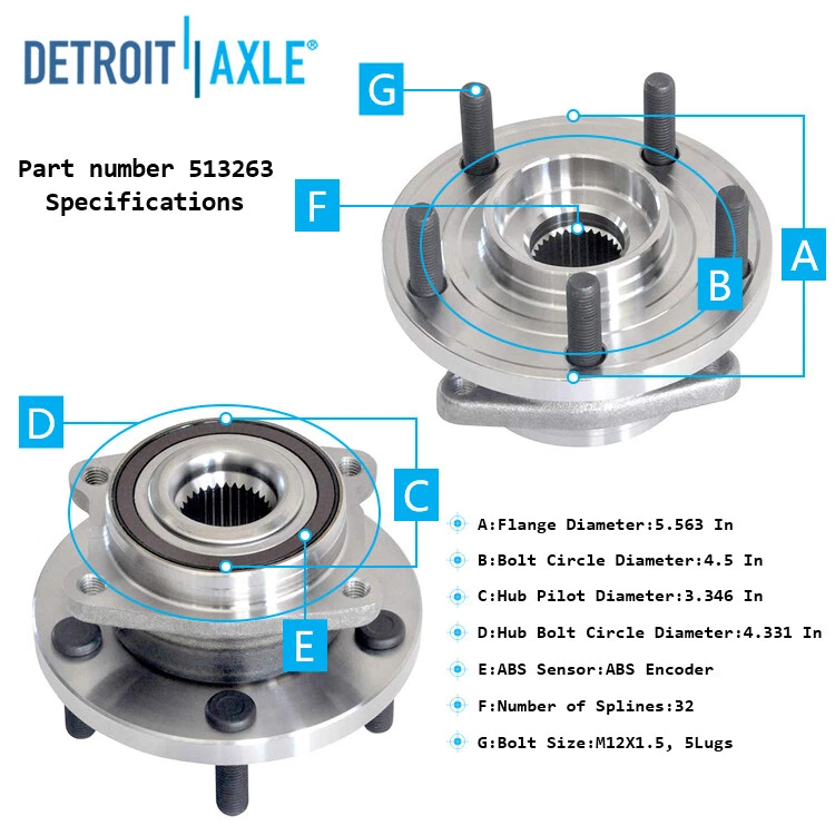 Kit de buje de cojinete de rueda delantera trasera para Chrysler Sebring 2007 2008 2009 2010 Foto 2 de 4
