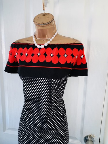 Frank lyman off shoulder polka dot & floral dress uk size 16 - Picture 8 of 13