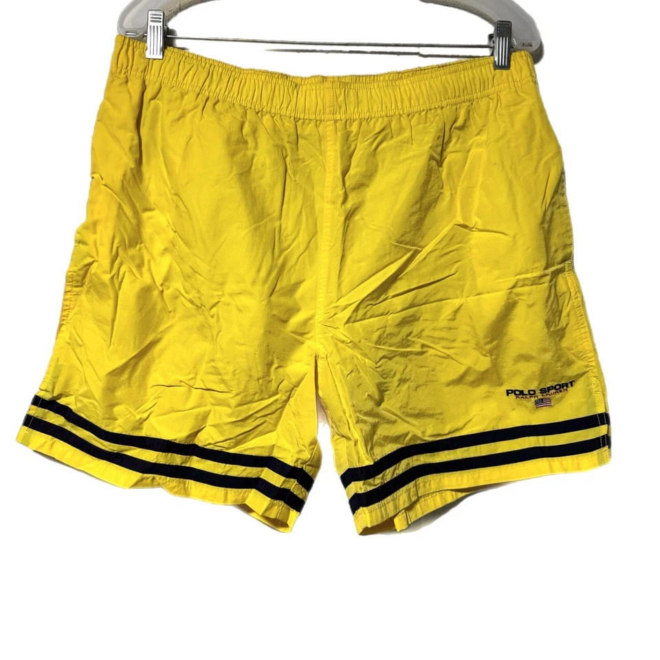 Vintage Polo Sport Ralph Lauren gelb & blau Badeanzug Badehose Shorts L