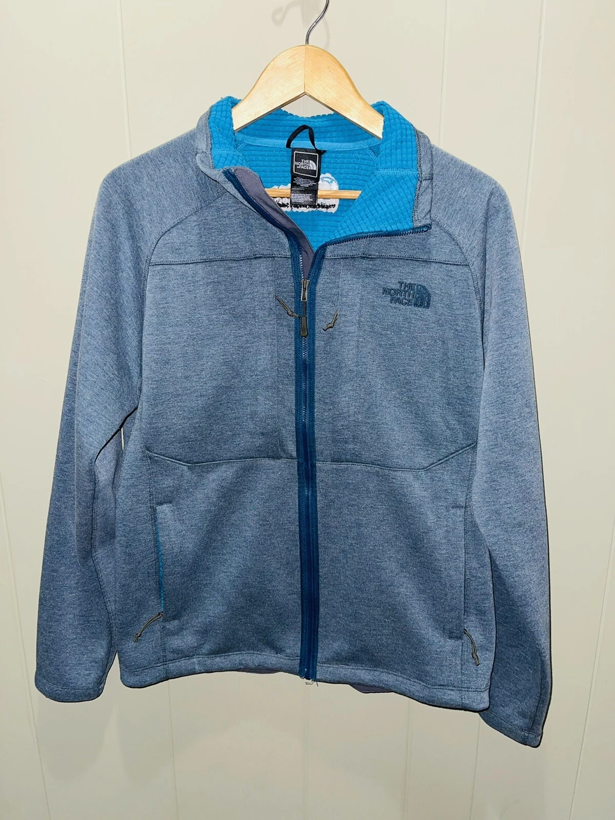 The North Face Thermal Waffle Grid Jacket Coat Full Zip Mens Med Blue Grey
