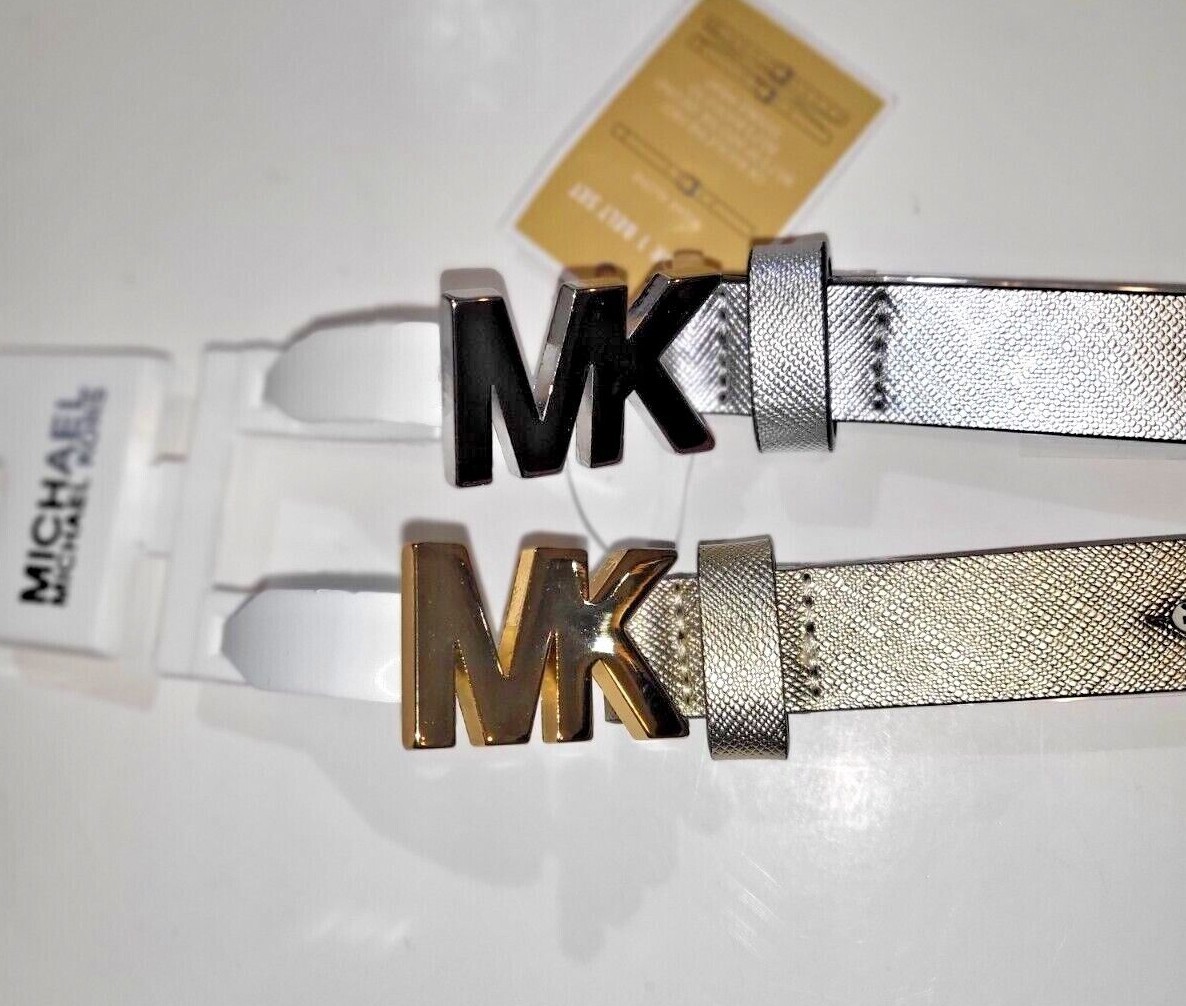 Michael Kors Set of 2 Belts White W/ MK Logo and Pink Size XL ? Michael Kors Logo Belt Set of 2 Size Large Pink White New  main image 3
