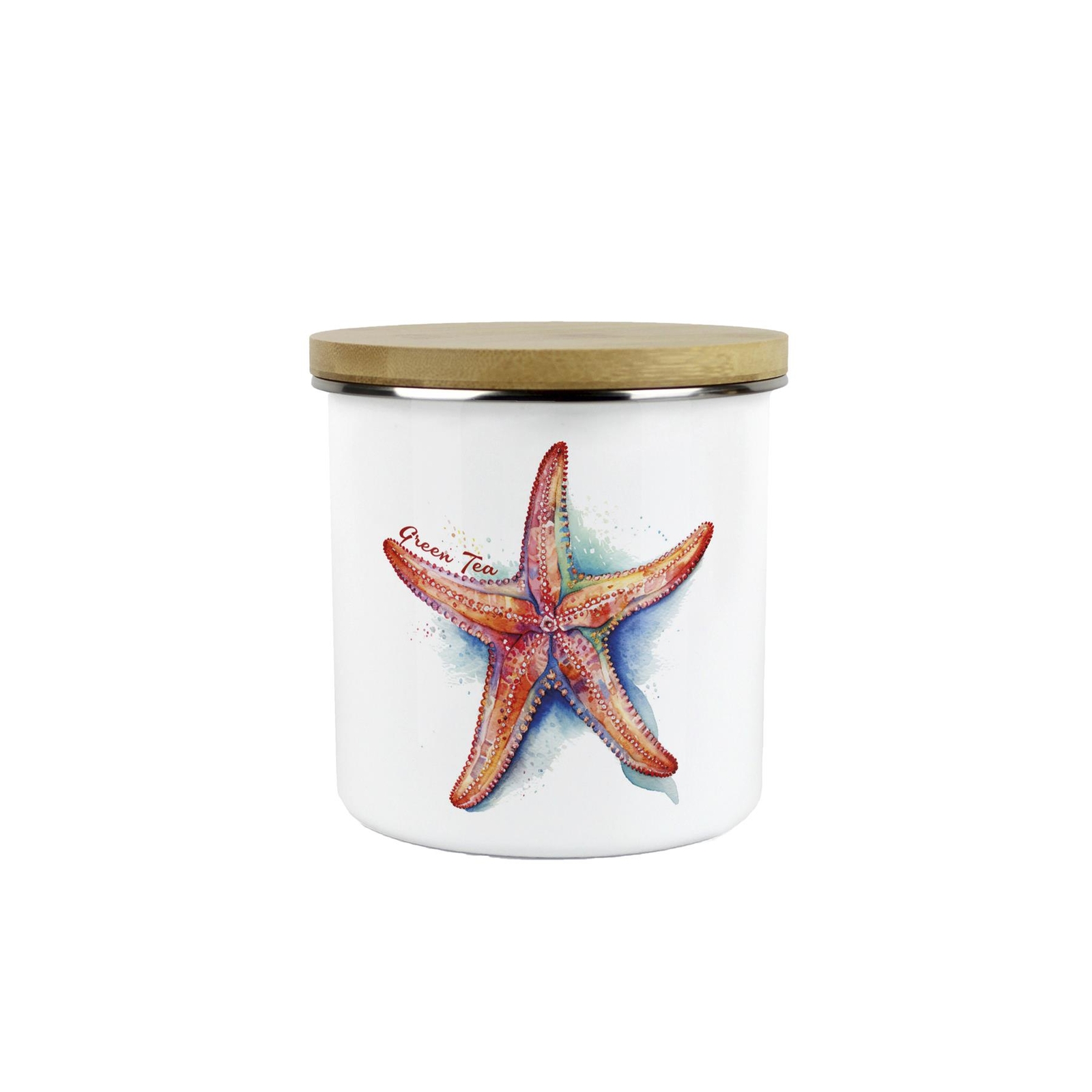 Vibrant Starfish Green Tea Canister - Medium Kitchen Enamel Storage Jar Gifts