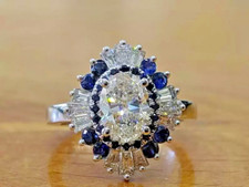 Art Deco Style Lab-Created Diamond Sapphire Engagement Ring 14k White Gold FN
