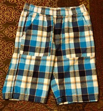 EUC The Children's Place Boys Turquoise/Orange Plaid Shorts Size 10