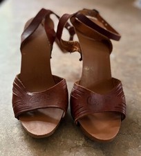 Vintage Candies Brown Leather Sandals - 1970s size 6.5 womans - 4" original