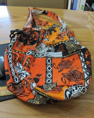 Local Purse Local Design Purse Orange Black Drawstring Bucket Type Bag Cotton ...