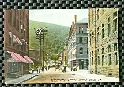 SUSQUEHANNA STREET MAUCH CHUNK PA POSTCARD PENNSYLVANIA STORES STREET PEOPLE 