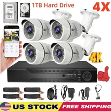 1080P Outdoor Security Camera System Kit Smart Home 4CH DVR 4K w/ 1TB Hard Drive