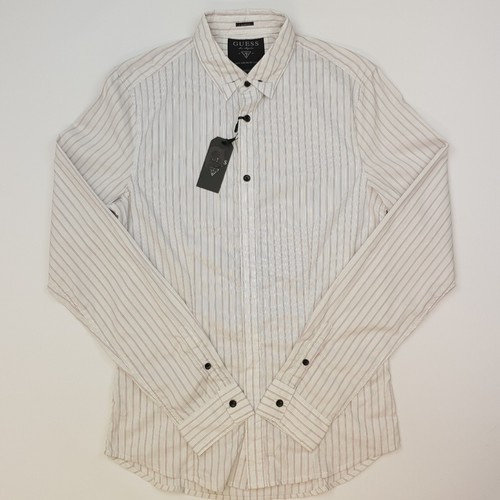 GUESS Stripe Shirt MEDIUM Extra-Slim Fit Grey Mens Long Sleeve Striped Stretch - Picture 5 of 14