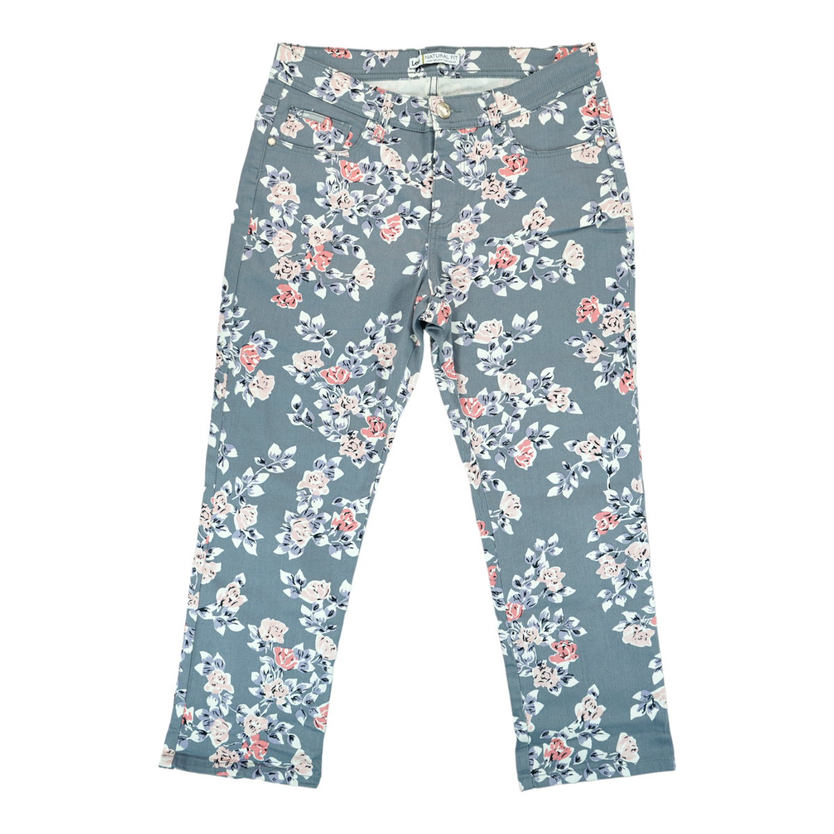 Lee Floral Gray Pink Jeans Natural Fit Floral Print Size Medium(8