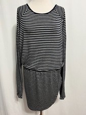 MICHAEL KORS Scoop Neck Knit Blouson Dress Navy & Gray Heather Stripes Size M