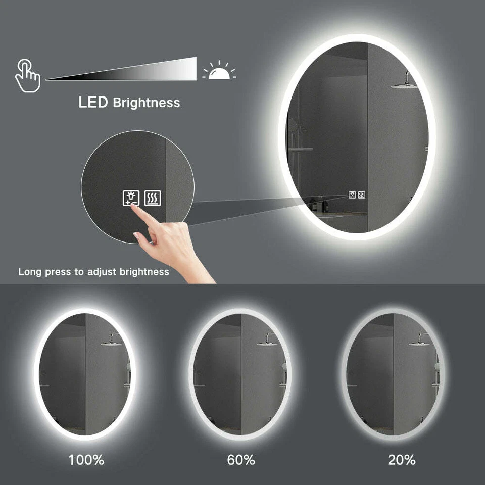 Espejo tocador de baño ovalado sin marco montado en la pared 24"W x 32"T iluminado por LED Foto 3 de 4