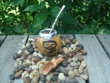 Messi Logo - Mate Gourd- Hand Made- Straw + Spoon BONUS- Yerba Mate