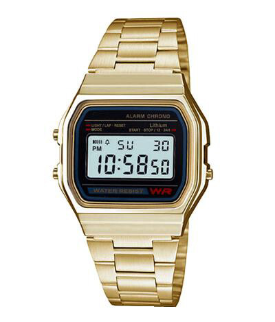 Moda Mujeres Hombres Resistente al Agua Banda de Metal Estilo Retro Deportes Reloj Digital - Imagen 7 de 30