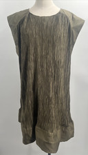 By Anthropologie Women's Cap-Sleeve Plissé Olive Green Mini Swing Dress Size XL