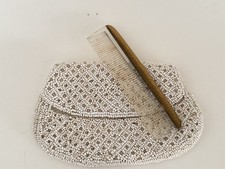 Vintage Beaded Clutch Purse Hand Bag With Comb Made In France