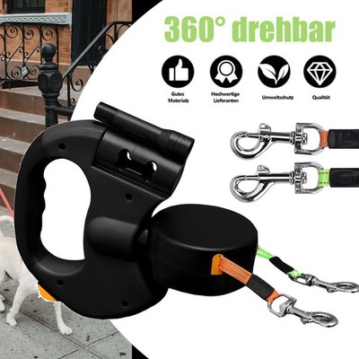 2in1 Dual Automatik Hundeleine Flexi Rollleine Gurtleine Doppelleine für 2 Hunde