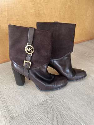 Michael Kors Signature Brown Leather Ankle Suede Fulton Harness Boots Size 10