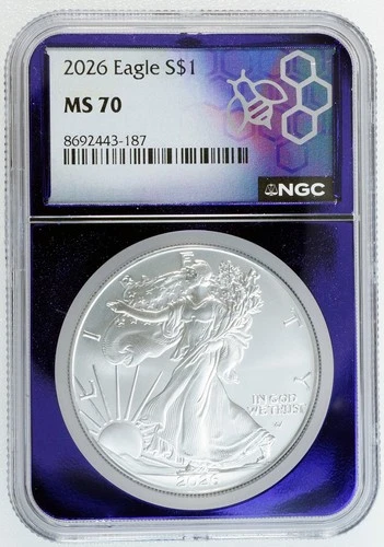 2026 American Silver Eagle NGC MS 70 $1 One Ounce Coin - TraderBea Label & Core
