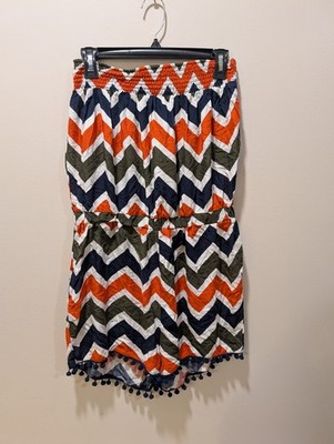 J For Justify Junoirs Size XL Tube Top Chevron Print Romper With Pom Poms 