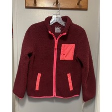 Cat Jack Girls Size L 10/12 Burgundy/Pink Sherpa Full Zip Jacket Lined NWT