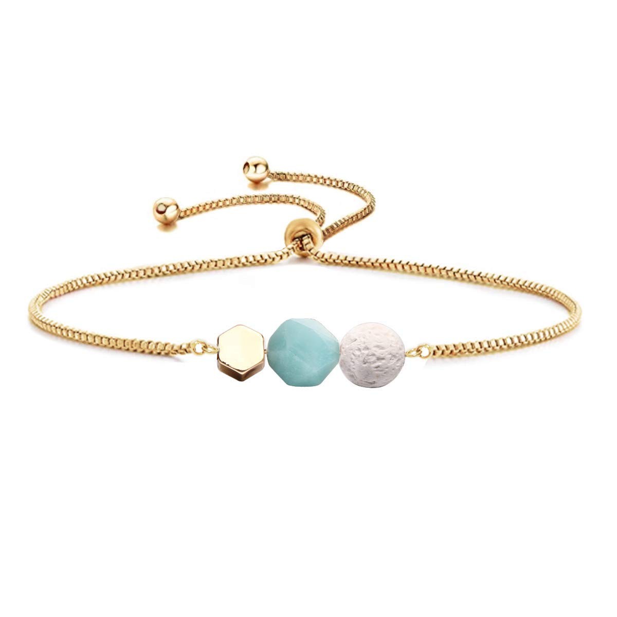 Essential Oil Diffuser Bracelet with Crystal and Lava Beads in 14K Gold Link Chain-image