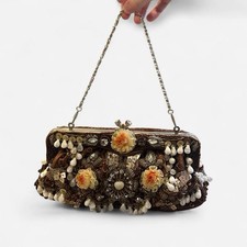 Vintage 90s insane brown beaded purse with flower details