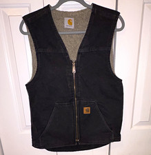 Vintage Carhartt Sherpa-Lined Duck Vest Black V28 BLK Size Large Regular