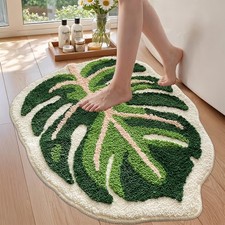 Sisher Green Leaf Bath Mat 31.5" 25.5",Large Monstera Bathroom Rug  Tropical...