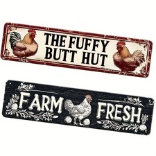 2Pcs Farmhouse Metal Sign Rooster Chicken Vintage Distressed Wall Decor Farm Art