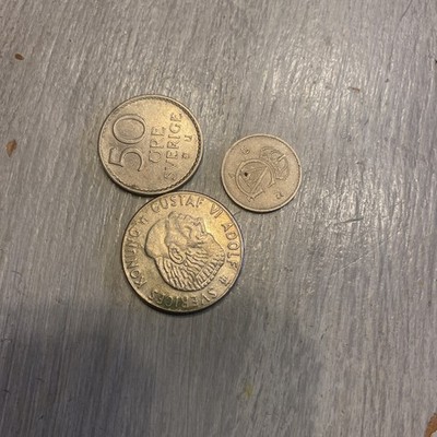 Sweden 1973 50 Ore,  1973 Krone, 1973 25 Ore- 3 Coins