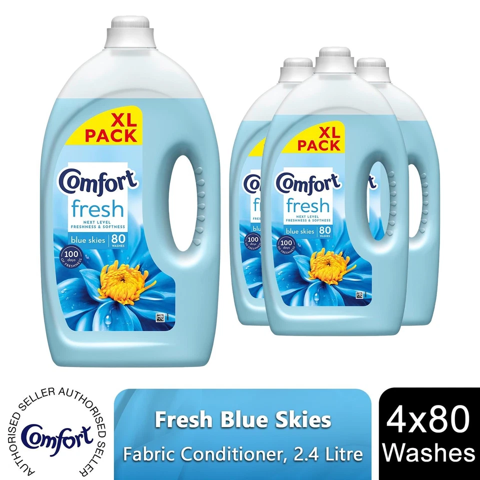 Comfort Fresh Blue Skies Liquid Fabric Conditioner, 80 Washes 2.4L, 4 Pack