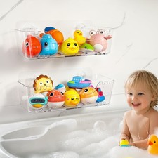 Bath Storage Organizer 2 Pack, Transparent Bath Holder with Drain Holes, Dura...