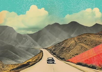 Retro Road Trip Wandkunst � Vintage Reisedekor Bergstra�e Wandkunst